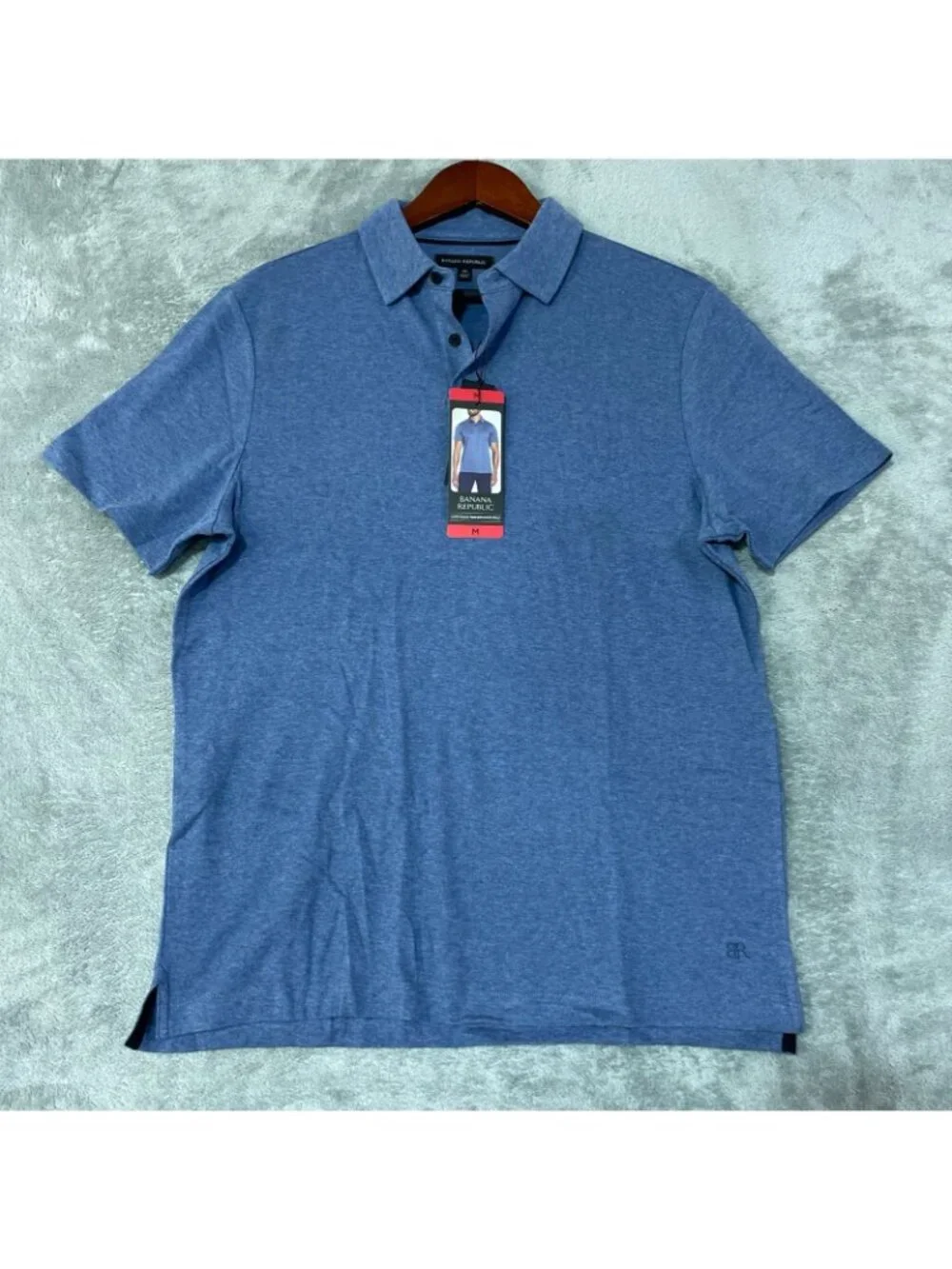 NWT Banana Republic Men's M Luxe Touch Performance Polo Shirt Blue Cotton C1184